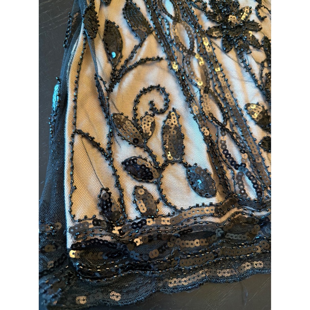 Lulus Dress Black Nude Sequin Beaded Mini Floral Art Deco Flapper 618216021 S - Picture 3 of 8